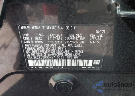 2022 Honda Hr-V 2Wd Lx from USA, damaged, VIN 3CZRU5H33NM715361
